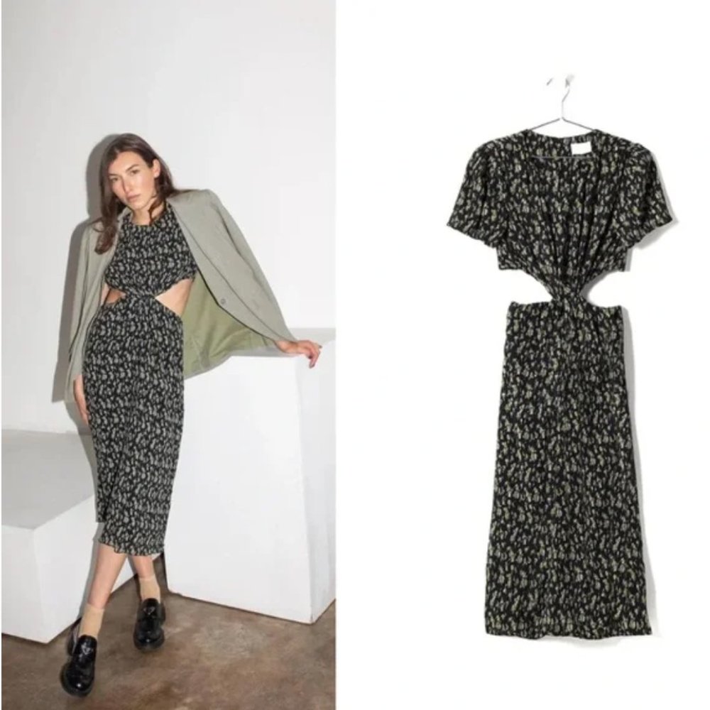 NWT Who What Wear Plisse Collection Drew Cutout Twist Midi Dress Daisy Floral Me